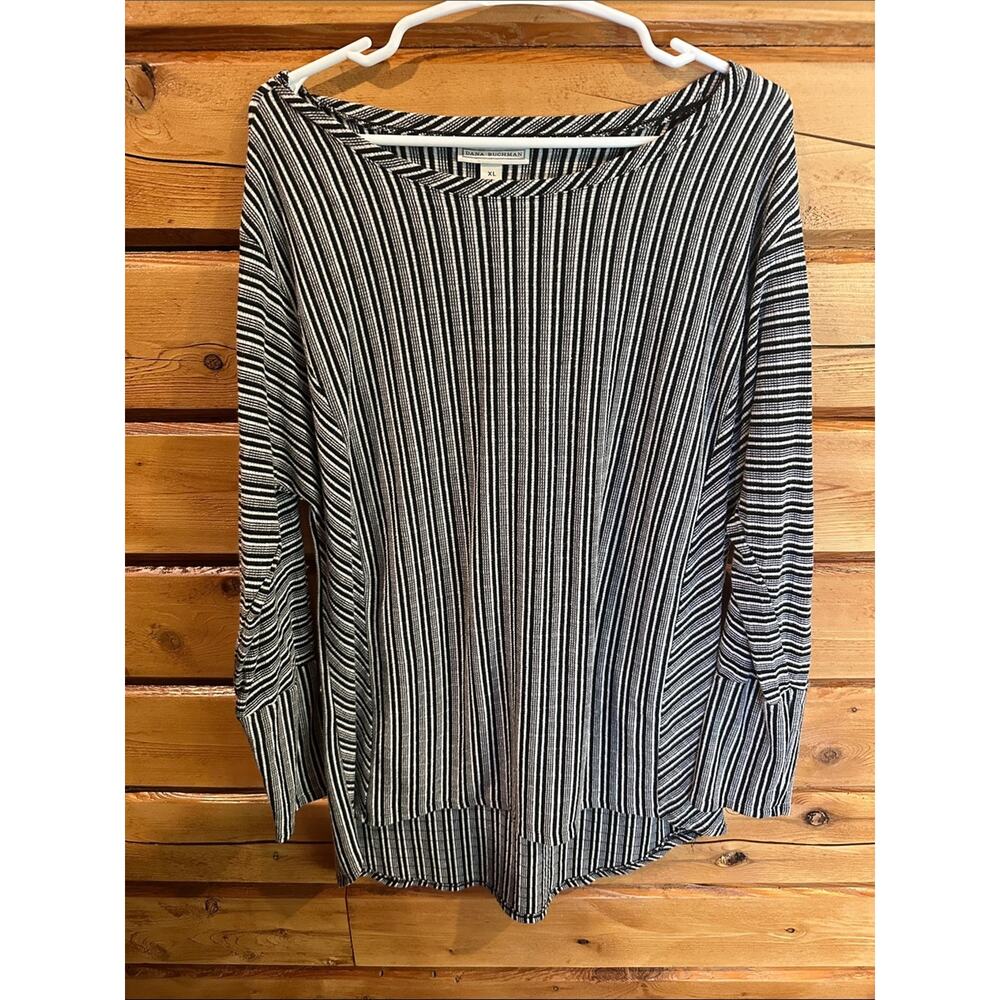 Dana Buchman Black & White Striped Long-Sleeve Knit Top
